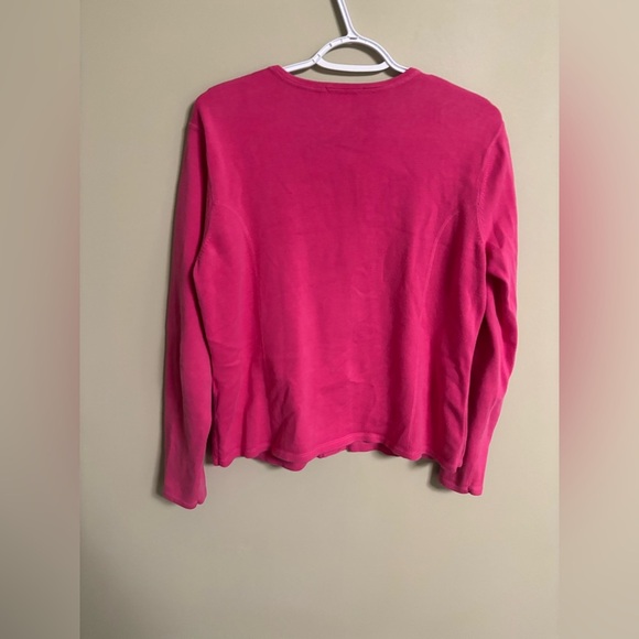 Talbots Size Large Bright Pink Long Sleeve Jersey Knit Button Sweater Cardigan - Picture 2 of 7